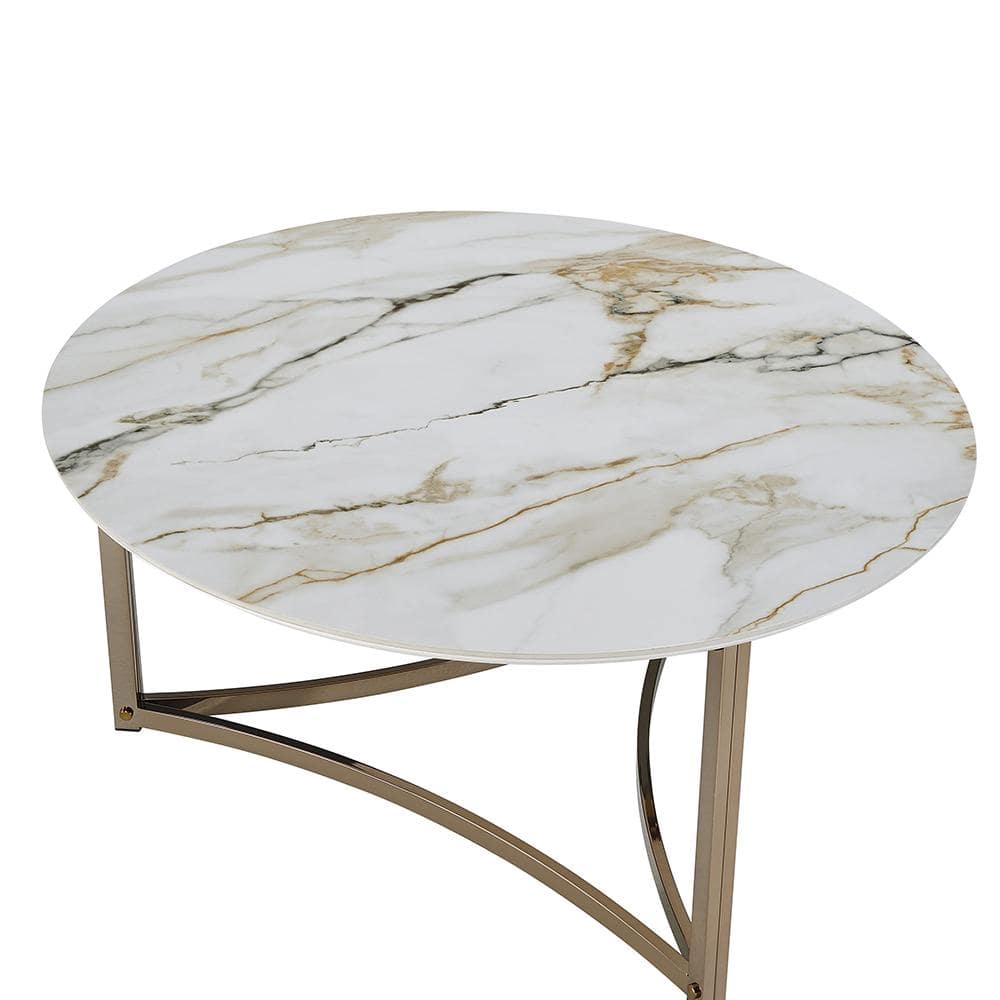 Aziz Round Sintered Stone Top Coffee Table with Champagne Metal Frame