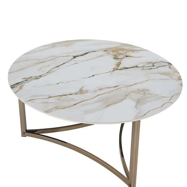 Acme Furniture Zaidee 35 in. Champagne Round Stone Coffee Table 