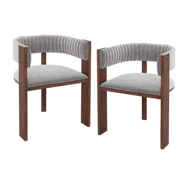 Gray Fabric Dining Chairs with Curved Back (Set of 2)
