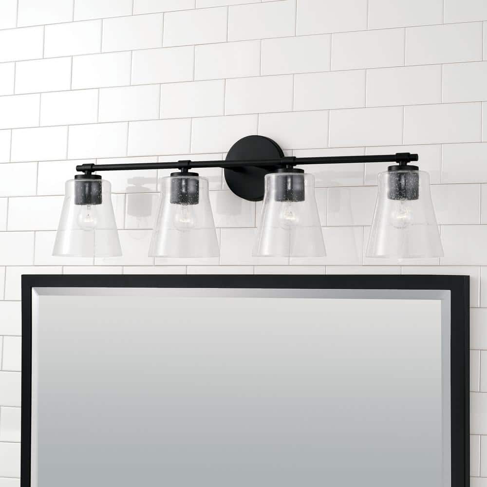 Baker Matte Black 4-Light Vanity with Clear Seeded Glass