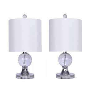 18 in. Chrome and Crystal Table Lamp with Off-White Silk-Like Shade (2-Pack)