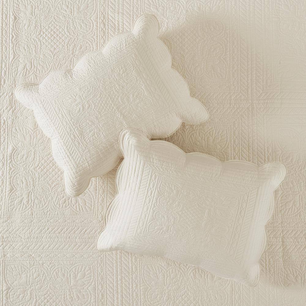 Beige King Microfiber Reversible Quilt Set with Scalloped Edges