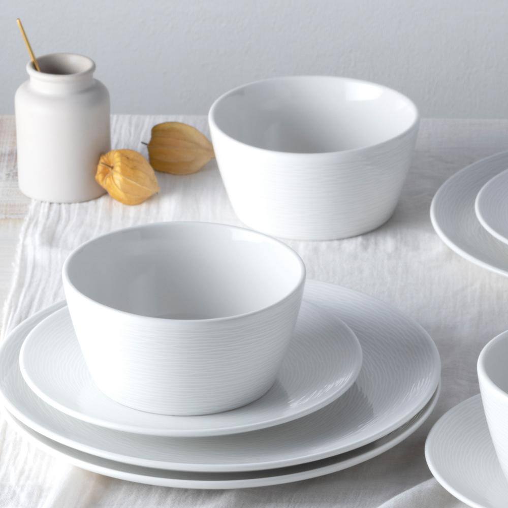 White Textured Ceramic Soup and Cereal Bowls, Set of 4