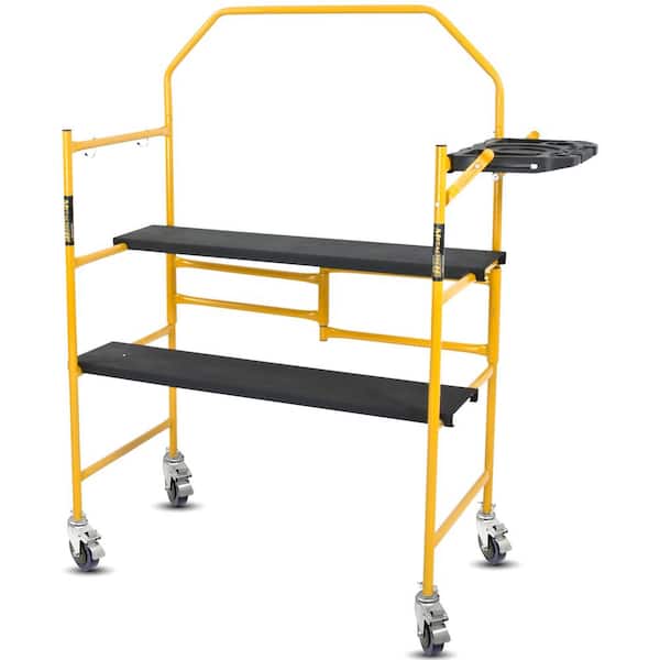 MetalTech Jobsite Series 4.8 H ft. x 4.1 ft. L x 1.8 ft. D Mini Scaffold Platform with Wheels and Tool Shelf, 500 lb. Capacity
