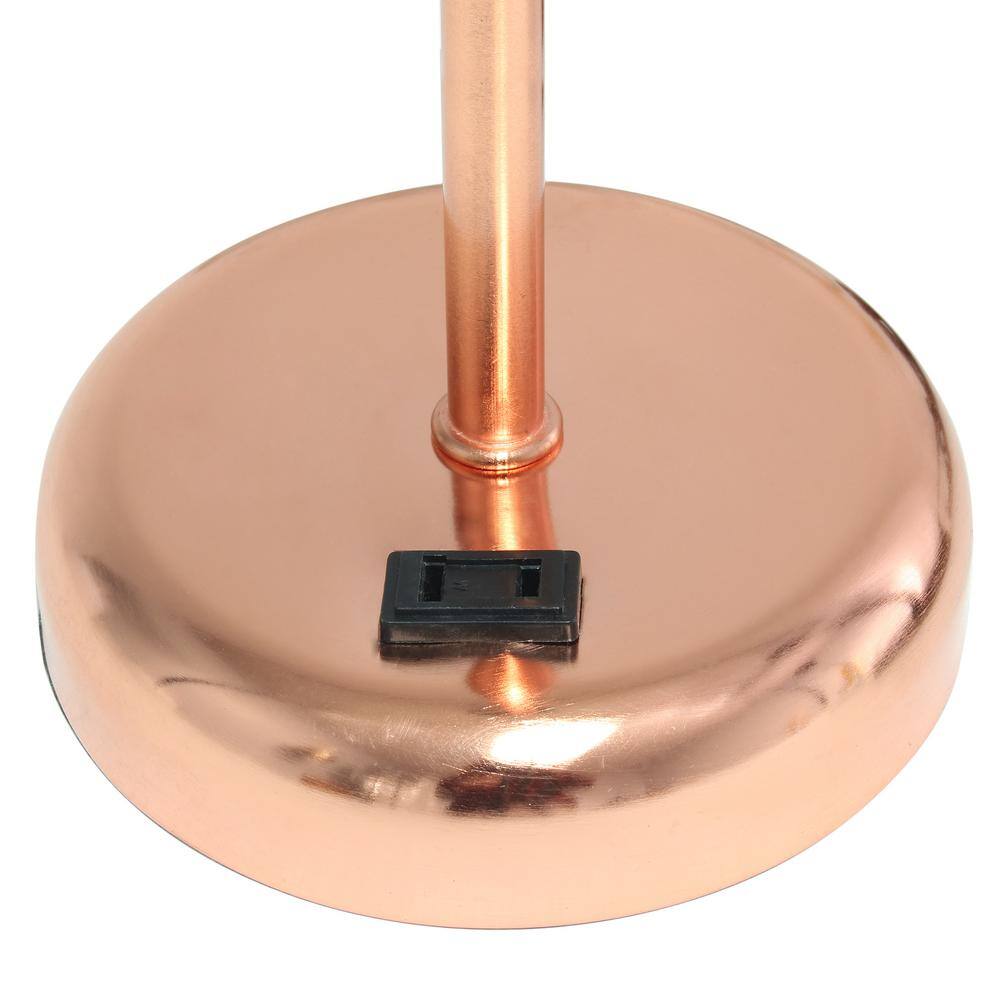 Rose Gold and White Stick Nightstand Lamp Set with Fabric Shade