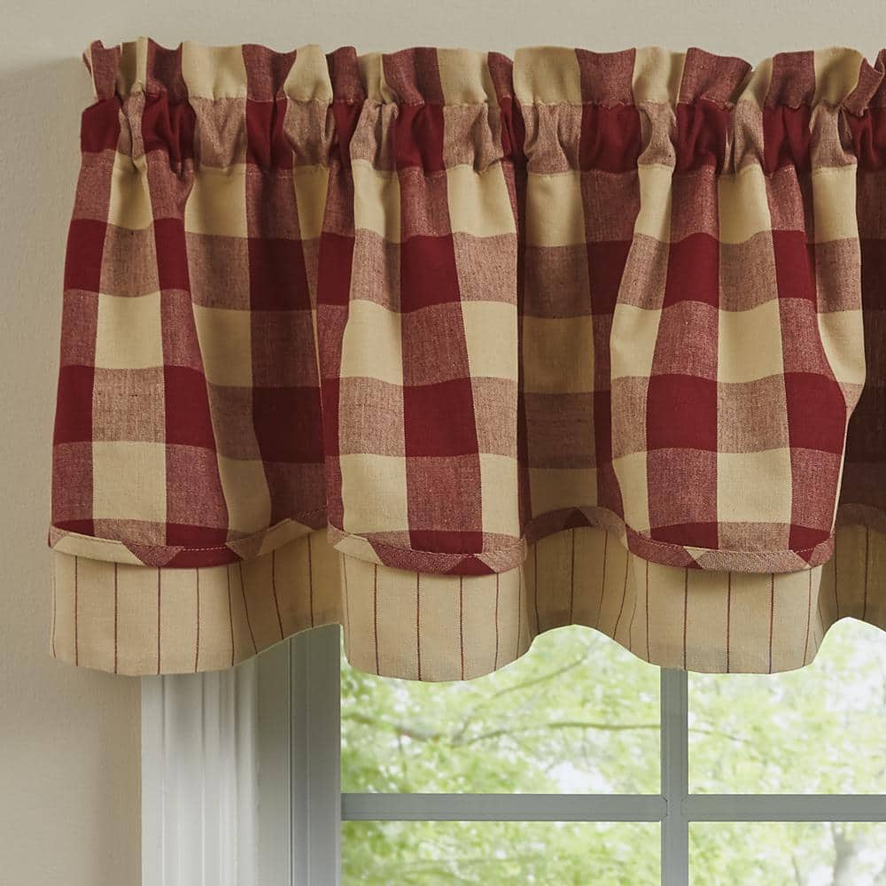 Garnet and Tan Cotton Buffalo Check Layered Valance