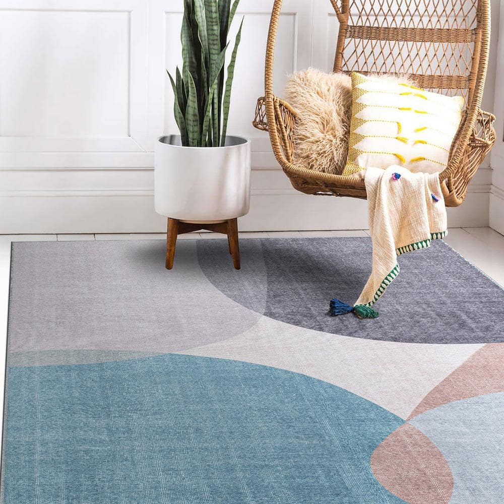 Contemporary Multicolor Geometric Flat Woven Machine Washable Rug