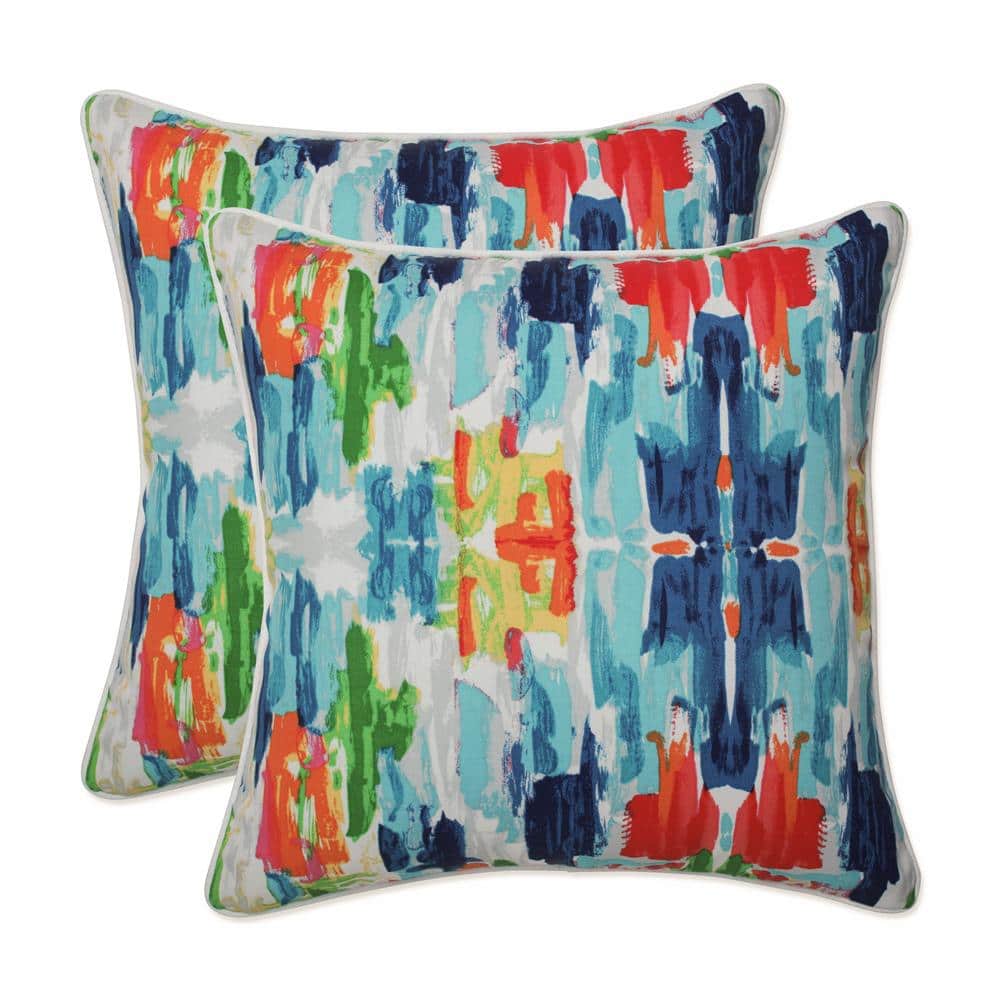 Abstract Multicolor Watercolor Indoor/Outdoor Throw Pillows, Set of 2