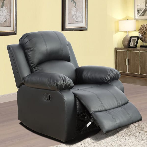 Bestier Black PU Leather Recliner Chair Contempary Manual Reclining With Overstuffed Arm and Back