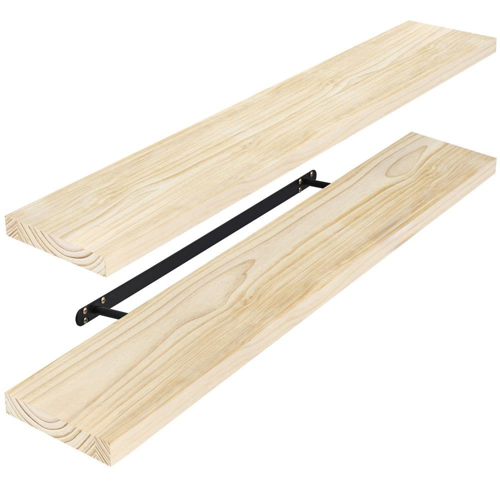 Solid Wood Floating Shelves, Long 35 in. W x 9 in. D Natural Wood Decorativ