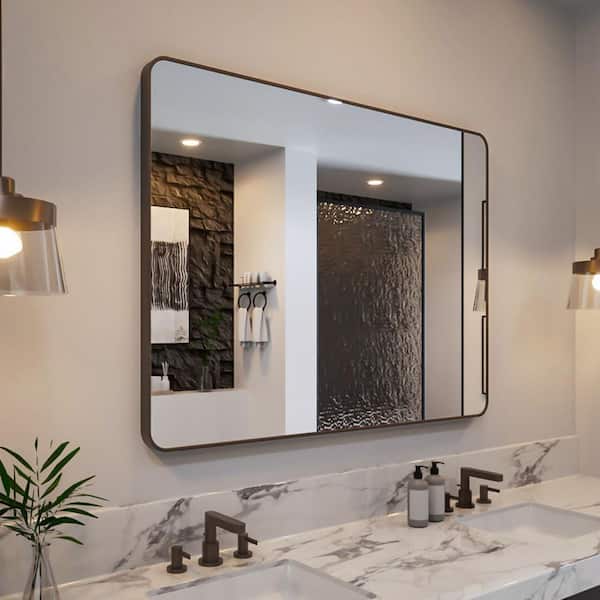 Lior 48 in. W x 36 in. H Tempered Glass Oil Rubbed Bronze Rectangular Framed Wall Bathroom Vanity Mirror