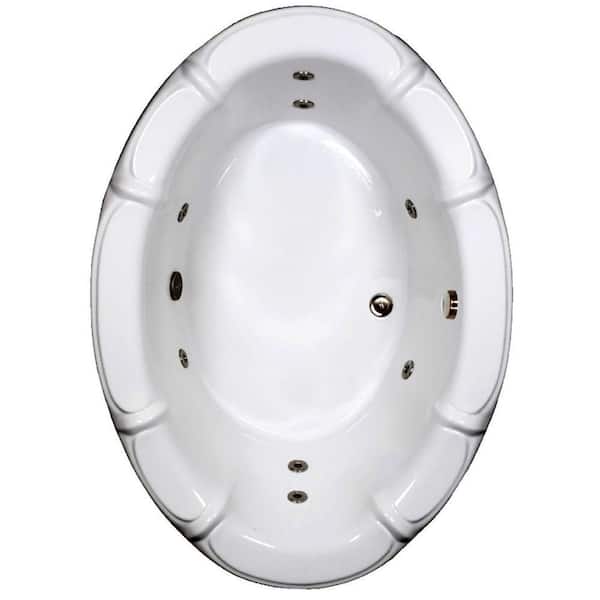 Comfortflo 68 in. x 48 in. Oval Drop-in Whirlpool Bathtub with Center Drain in Biscuit