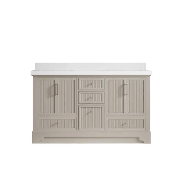 Willow Collections Alys 60 in. W x 22 in. D x 36 in. H Double Sink Bath Vanity in Fine Grain with 2 in. White Qt. Top