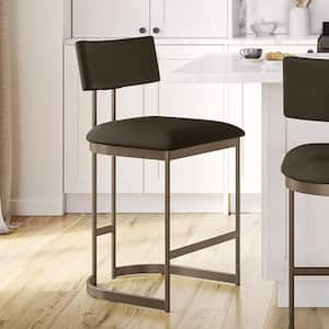 Lucio 30 in. H Pale and Dark Brown Polyurethane/Bronze Metal Back Bar Stool