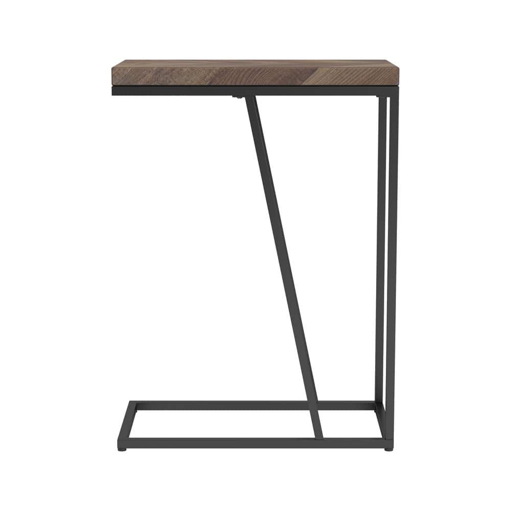Rustic Tobacco Herringbone Wood Metal Accent Table