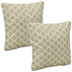 16 in. Tan and White Lattice Outdoor Throw Pillows (Set of 2)
