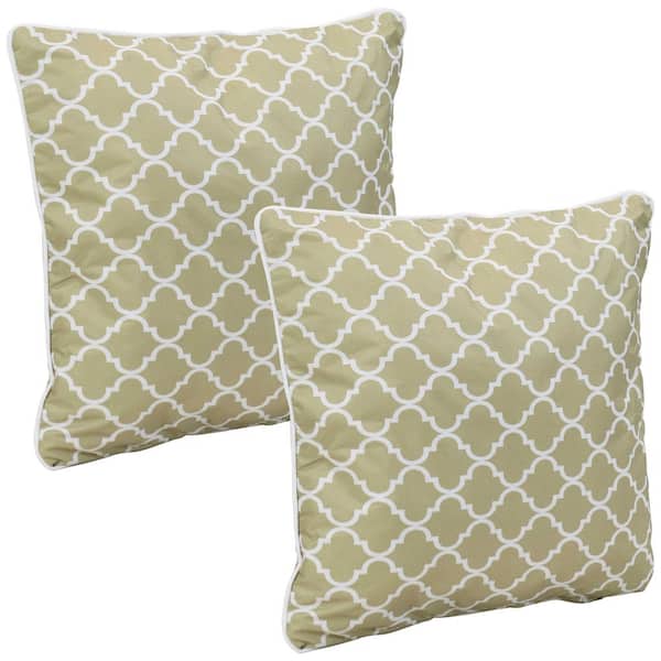 Sunnydaze Decor 16 in. Tan and White Lattice Outdoor Throw Pillows (Set of 2)