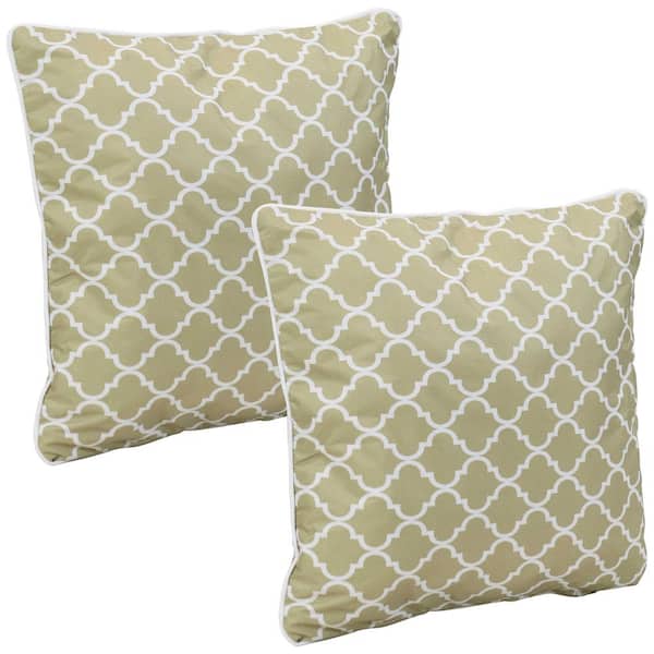 Sunnydaze 16 in. Tan and White Lattice Outdoor Throw Pillows (Set of 2)