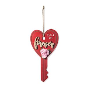 14 in. H Valentine's Wooden Key-shaped Door Hanger