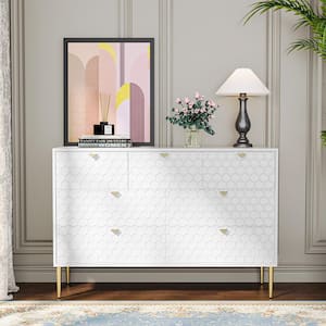 White Modern Indoor Accent Storage Cabinet with 7 Drawers