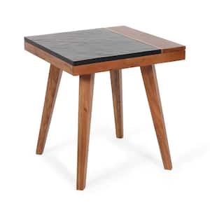 Caspian 19.75 in. Square Acacia Wood Natural Matte End Table with Slate Inlay