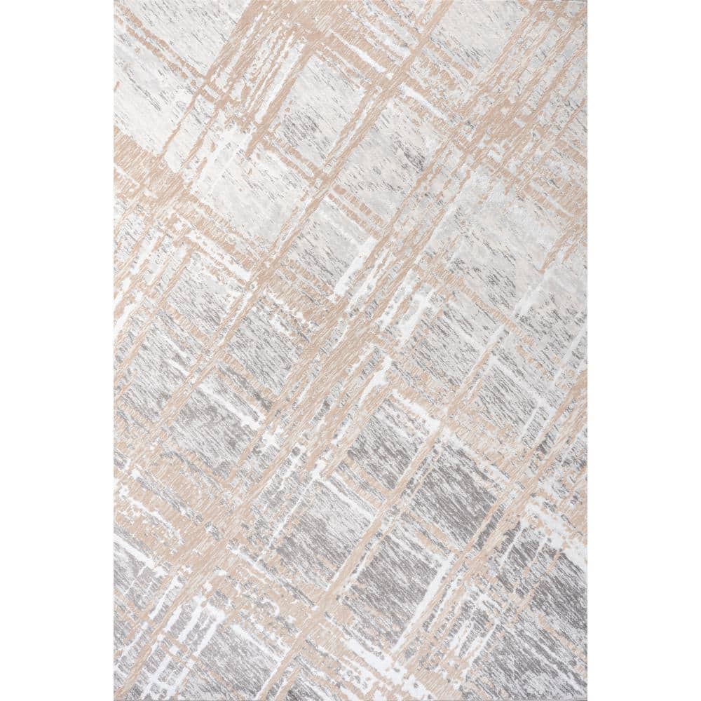 Beige and Gray Abstract Flat Woven Rectangular Area Rug