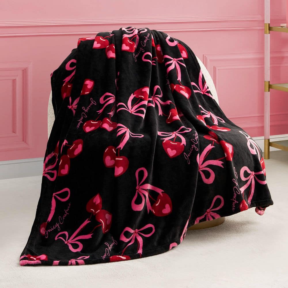 JUICY COUTURE Juicy Black/Red/Pink Sweet Cherry Bows 50 in. x 70