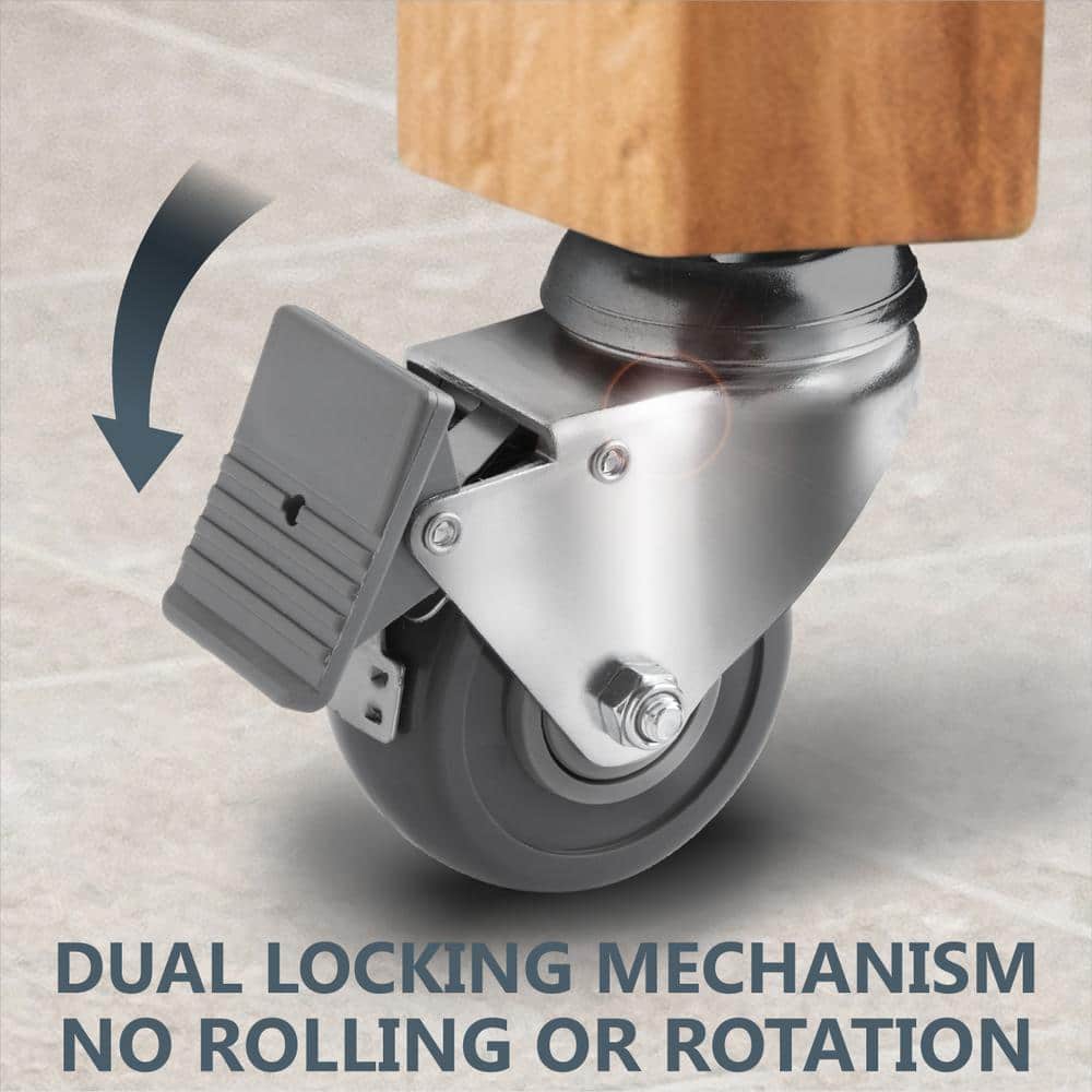 Silver Heavy Duty Swivel Stem Caster Wheels with Brake, 2-3/8 Inch