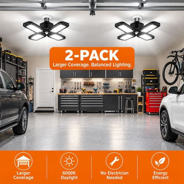YANSUN 80-Watt Black Deformable Adjustable LED Garage Light