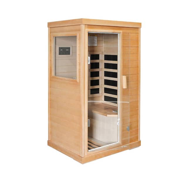 Hemlock 1-Person Far Infrared Sauna with 5 Heating Panels Bluetooth Music Player Ambient Light and Sole Control