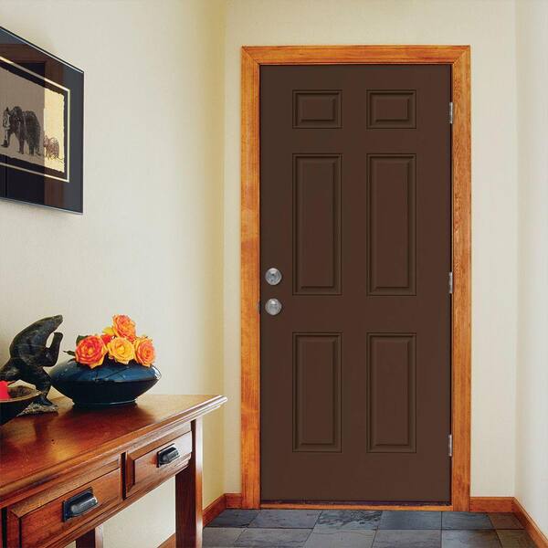 JELD-WEN 34 in. x 80 in. 6-Panel Dark Chocolate Painted Steel