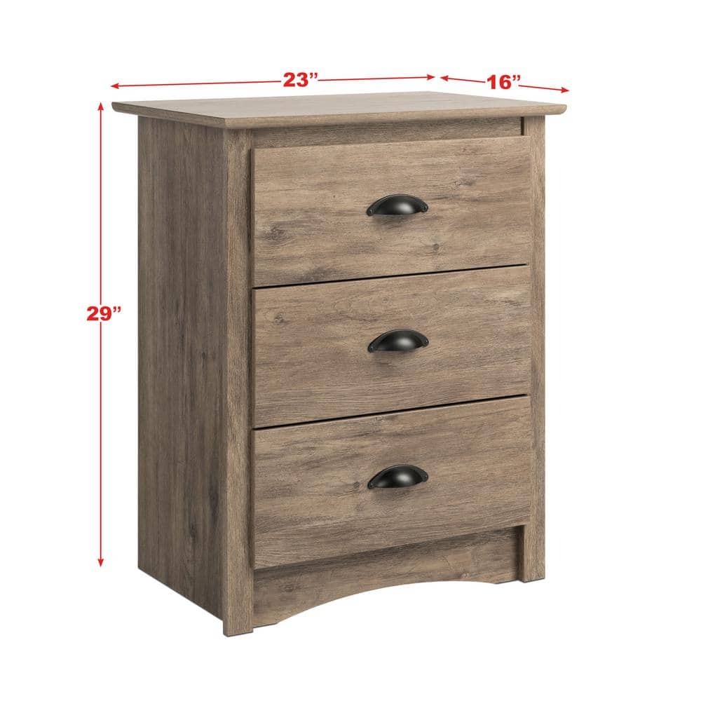 Drifted Gray 3-Drawer Tall Nightstand with Black Handles