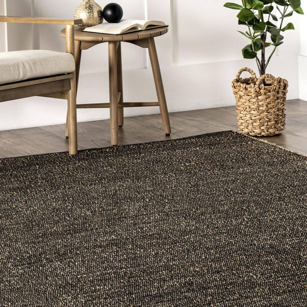 Charcoal 9' x 12' Handmade Jute Cotton Blend Area Rug