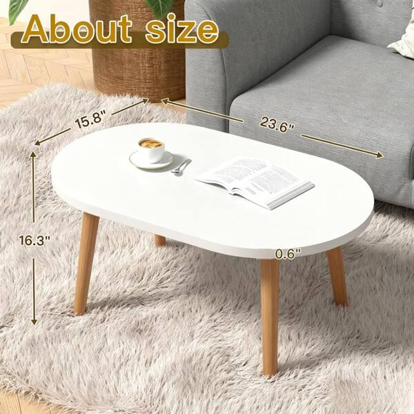 23.6 in. Oval Coffee Table with Solid Wood Legs, Space Saving Low