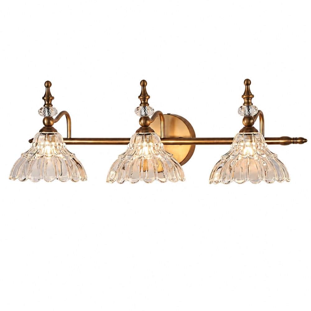 PBTEK 12.2 in 3 Light Matte Brass LED Vanity Light Bar with Modern ...