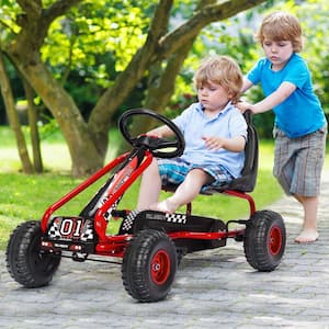 7 in. Red 4-Wheel Kids Pedal Powered Ride On Go Kart with Adjustable Seat and Handbrake