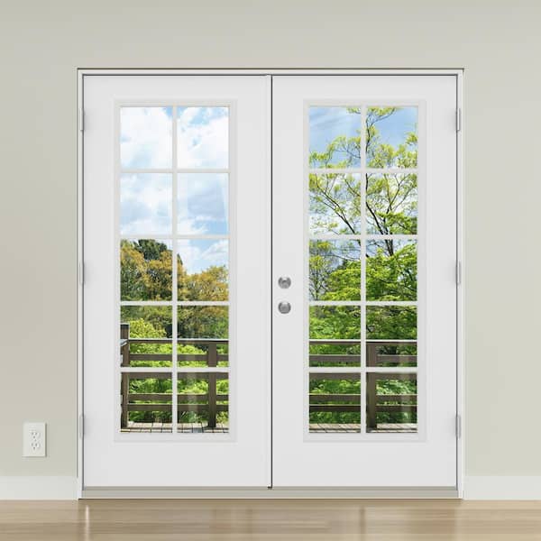 JELD-WEN French 72-in x 80-in 4-9/16-in Low-e Warm Wheat Fiberglass French Left-Hand Outswing Double Patio Door