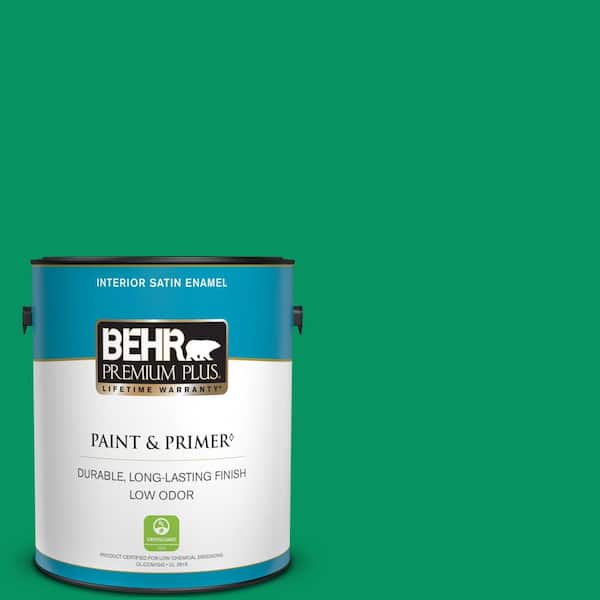 BEHR PREMIUM PLUS 1 gal. #470B-6 Emerald Lake Satin Enamel Low Odor Interior Paint & Primer