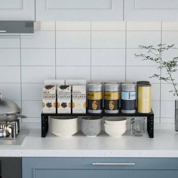 Expandable Adjustable Metal Cabinet Shelf Organizer with Stackable Layers for Kitchen, Pantry and Bathroom Countertop
