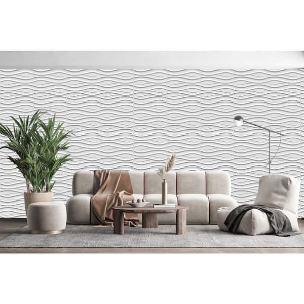 Falkirk Ross 2/25 in. x 19.7 in. x 19.7 in. White PVC Wave 3D Decorative Wall Panel 5-Pack