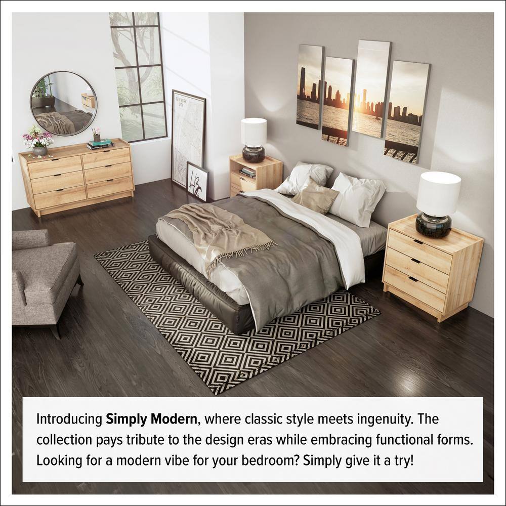 Natural Oak 3-Drawer Nightstand with Integrated Pulls