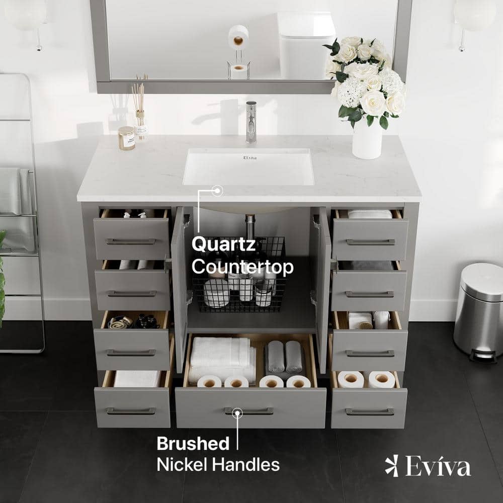 London 48" Transitional Gray Solid Wood Vanity with Carrara Marble Top
