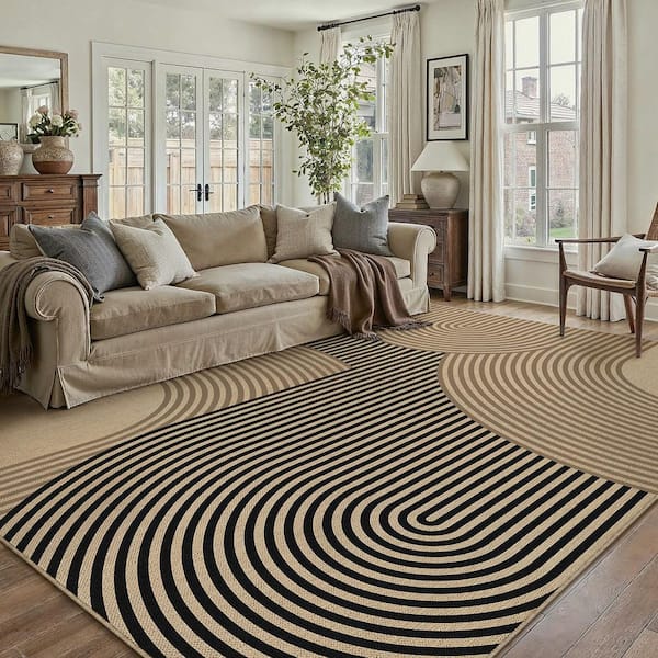 Geometric Fusion Linen-look Brown/Black6 ft. x 9 ft. Geometric Area Rug