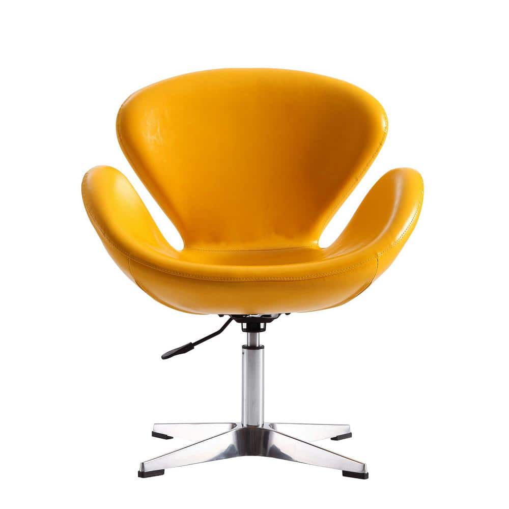 Retro Chic White Faux Leather 25" Swivel Chair with Metal Base