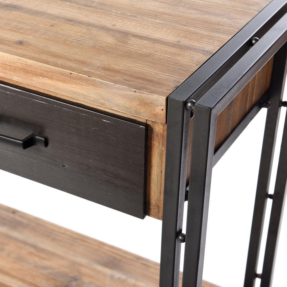 Calvin Transitional Two-Tone Gray and Natural Wood Console Table with Black Iron Frame