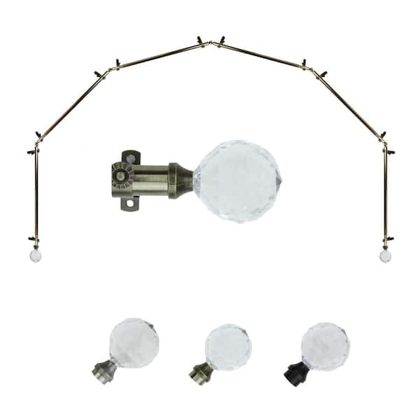EMOH 13/16" Dia Adjustable 6-Sided Bay Window Curtain Rod 28 to 48" (each side) with Leticia Finials in Antique Brass