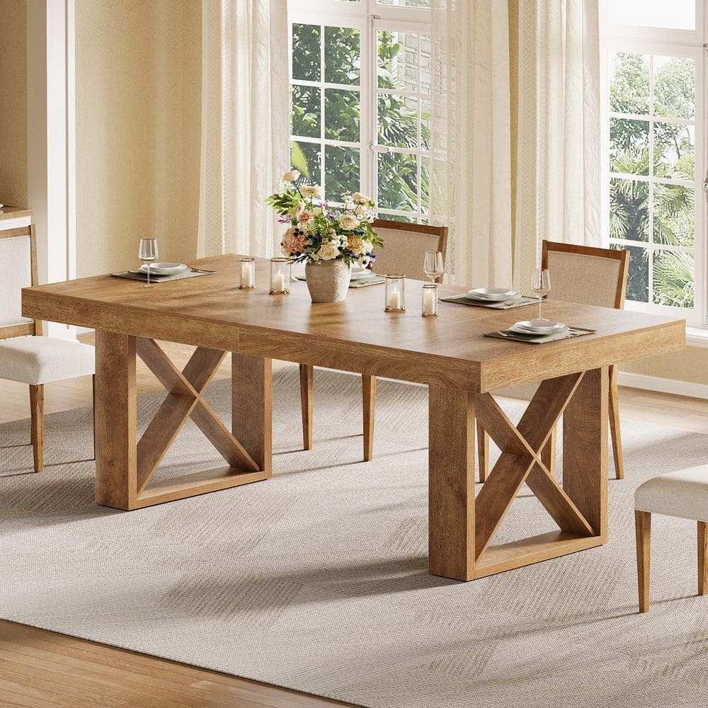 Roesler 63 in. Rectangle Dining Table Light Brown Wood Sled Dining Table for Dining Room, Seats-6