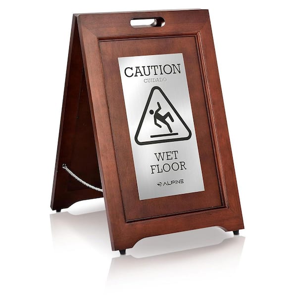 24 in. Brass Plated Bilingual Wooden Caution Wet Floor Sign with Handles (4-Pack)