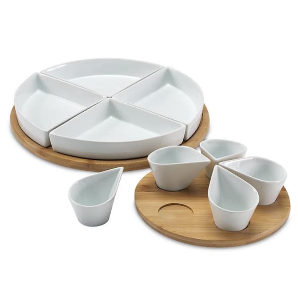 Over and Back 12.91 in. x 12.91 in. x 1.46 in. Brown bamboo 11-Piece Lazy Suzan Set