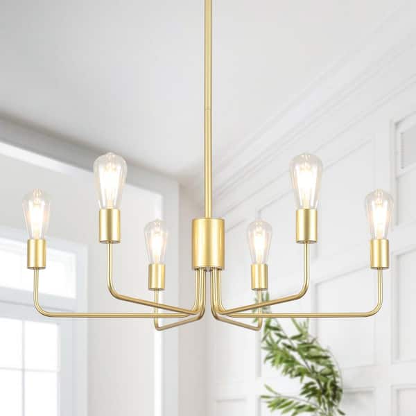 LWYTJO Gwendloyn 6-Light Gold Dimmable Sputnik Modern Linear Chandelier Rustic Industrial Hanging Fixture Ceiling Light